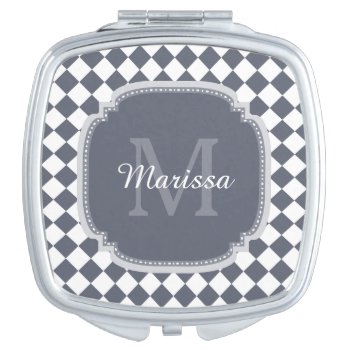 Trendy Gray And White Checked Monogrammed Name Mirror For Makeup by ohsogirly at Zazzle