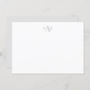 Trendy Gray and White Monogrammed Flat Note Card