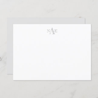 Trendy Gray and White Monogrammed Flat Note Card