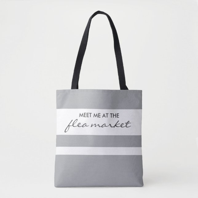 Trendy Gray and White Striped Tote (Front)