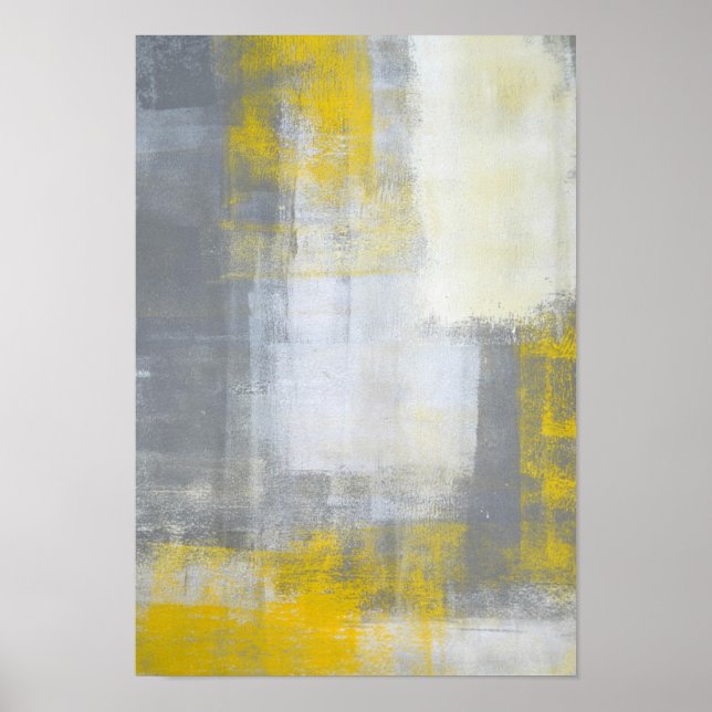 'Trendy' Gray and Yellow Abstract Art Poster (Front)