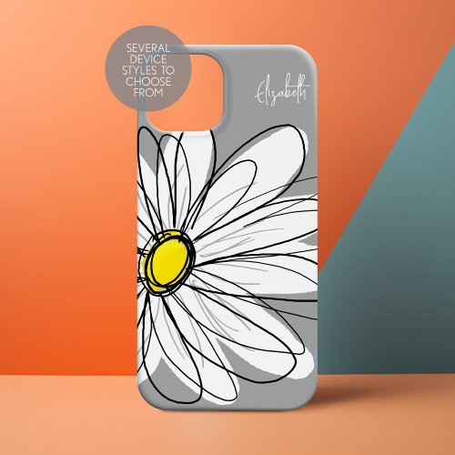 Trendy Gray and Yellow Daisy Drawing Case_Mate iPhone 14 Pro Max Case