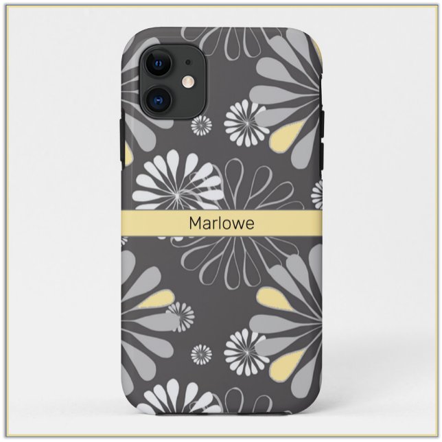 Trendy Gray and Yellow Floral Case-Mate iPhone Case (Creator Uploaded)