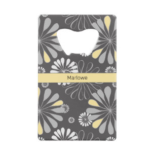 Trendy Gray and Yellow Floral Credit Card Bottle Opener