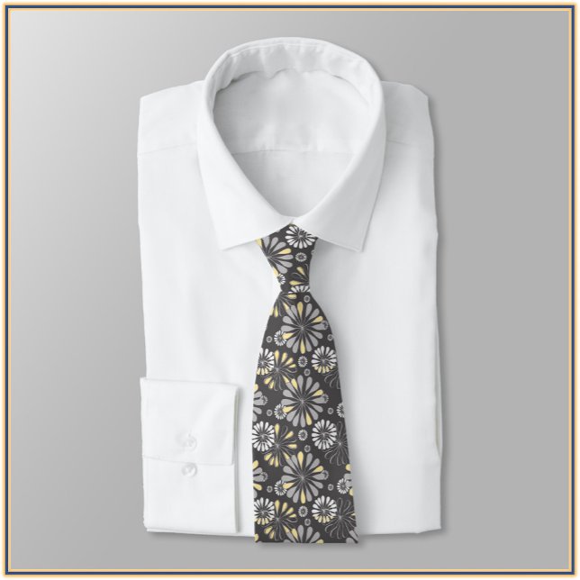 Trendy Gray and Yellow Floral  Neck Tie (Creator Uploaded)