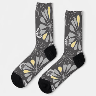 Trendy Gray and Yellow Floral Socks