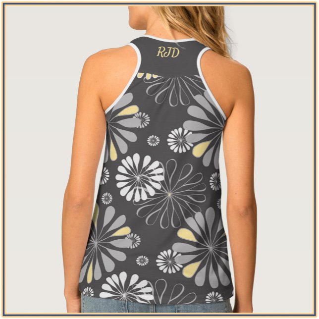 Trendy Gray and Yellow Floral Tank Top (Creator Uploaded)