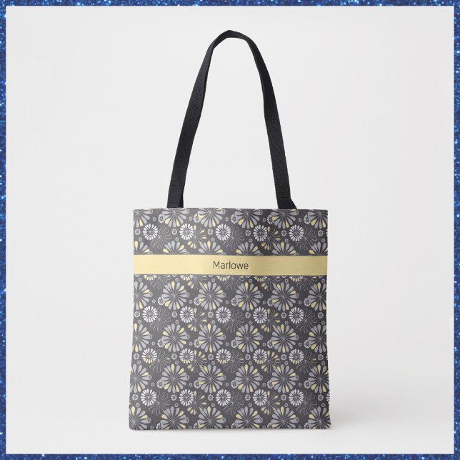 Trendy Gray and Yellow Floral  Tote Bag (Creator Uploaded)