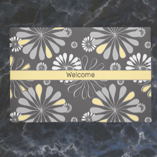 Trendy Gray and Yellow Stylish Floral Doormat