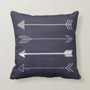 Trendy Gray Arrows on Navy Blue Throw Pillow