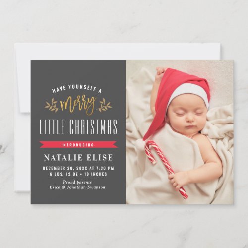 trendy gray baby holiday birth announcement