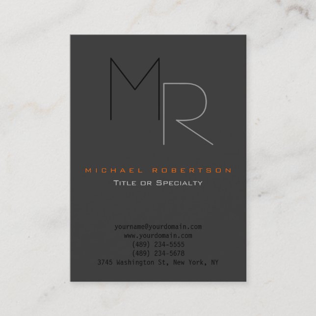Trendy Gray Black Monogram Plain Business Card (Front)