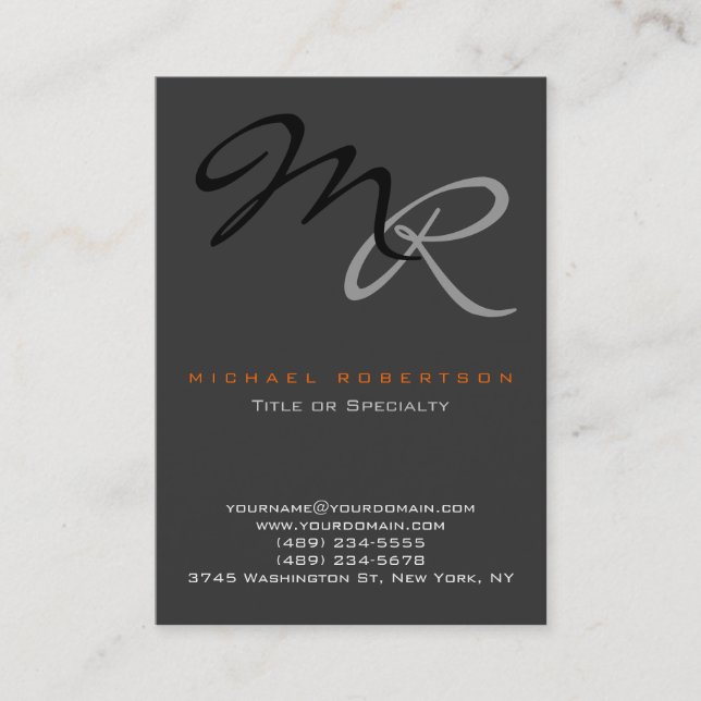 Trendy Gray Black Monogram Plain Business Card (Front)