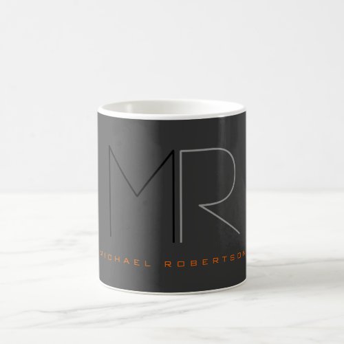 Trendy Gray Black Monogram Plain  Coffee Mug