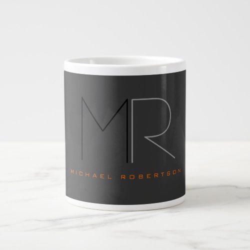 Trendy Gray Black Monogram Plain  Giant Coffee Mug