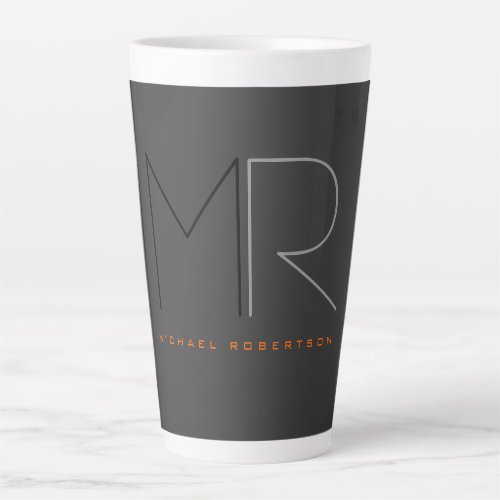 Trendy Gray Black Monogram Plain  Latte Mug