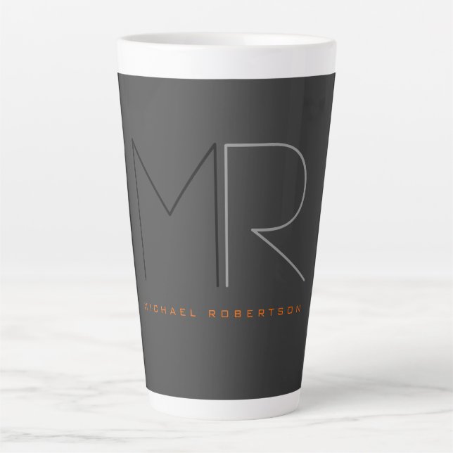 Trendy Gray Black Monogram Plain  Latte Mug (Front)