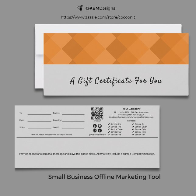 Trendy Gray Black Orange Script Gift Certificate (Trendy Gray Black Orange Script Gift Certificate, For Any Occasion)