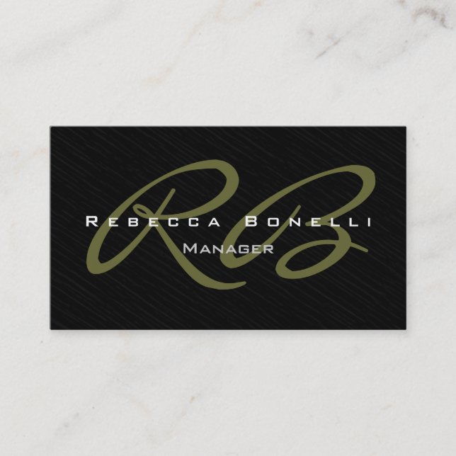 Trendy Gray Black Pattern Monogram Business Card (Front)
