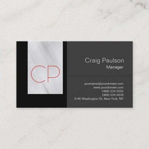 Trendy Gray Black Red Monogram Business Card