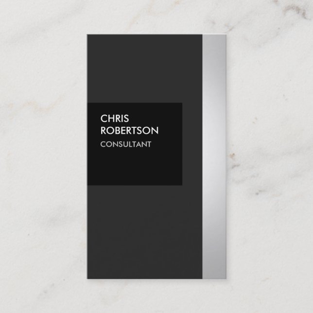 Trendy Gray Black Striped Creative Business Card (Front)