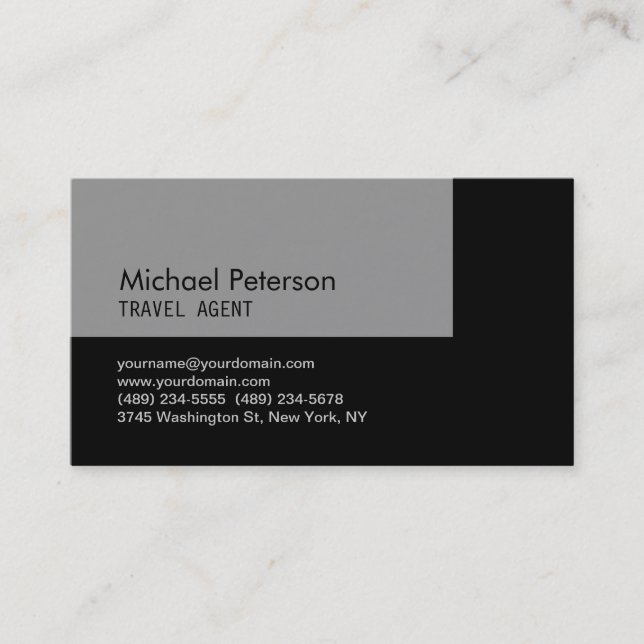 Trendy Gray Black Travel Agent Business Card (Front)