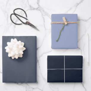 Trendy Gray Blue Solid Color Shades 3 Set Wrapping Paper Sheets