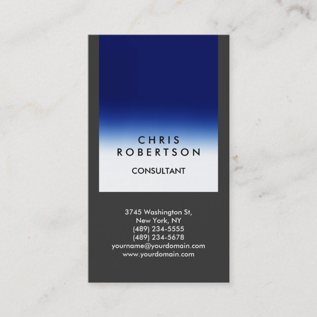 Trendy Gray Blue Stripe Consultant Business Card (Front)