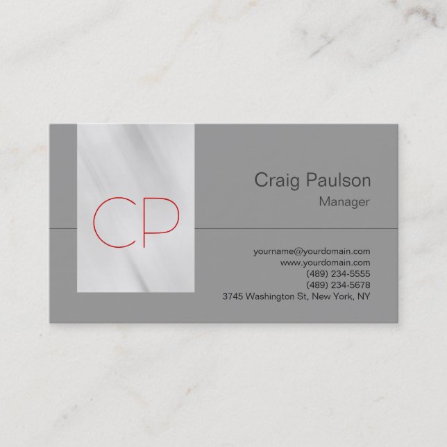 Trendy Gray Contemporary Monogram Business Card (Front)