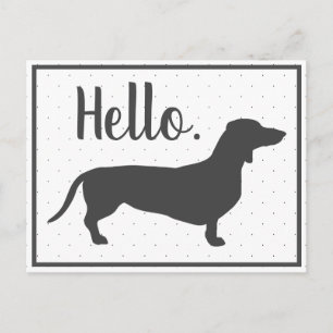 Trendy Gray Dachshund & Black Dots Hello Postcard