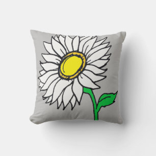 Trendy Gray Daisy Sunflower Yellow White Throw Pillow