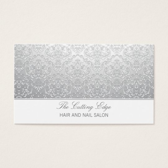 Trendy gray faded damask salon spa business card