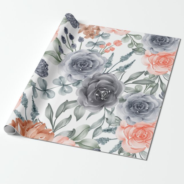 trendy gray floral wrapping paper (Unrolled)