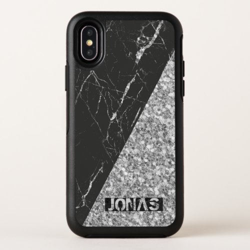 Trendy Gray Glitter And Black Marble OtterBox Symmetry iPhone X Case