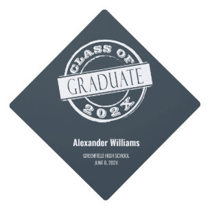 Trendy Gray Graduate Typography Graduation Cap Topper