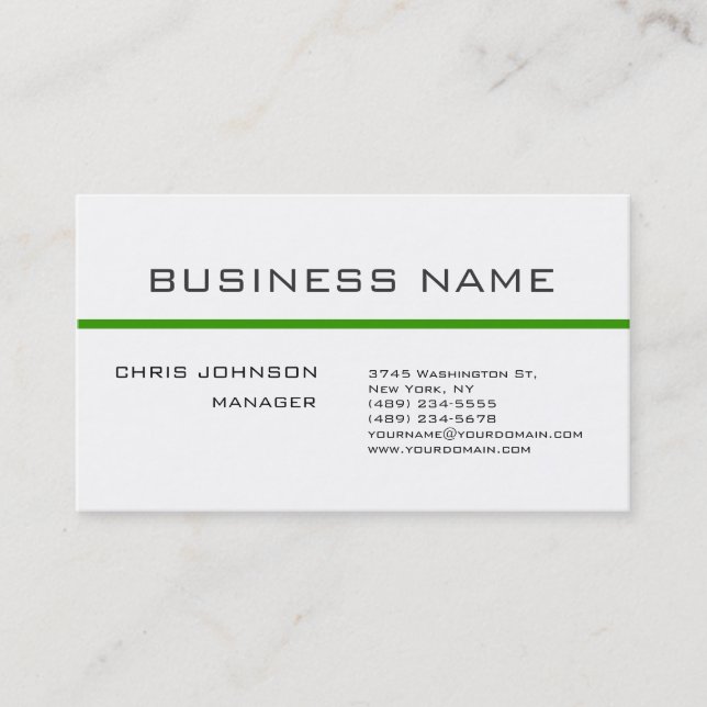 Trendy Gray Green White Plain Business Card (Front)