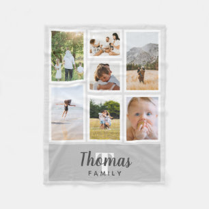 Trendy Gray Monochrome Family Photo Collage Fleece Blanket