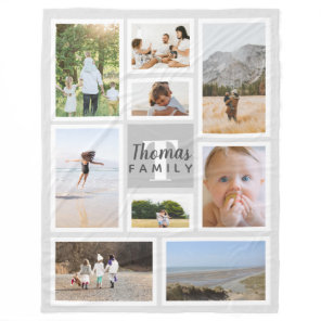 Trendy Gray Monochrome Family Photo Collage Fleece Blanket