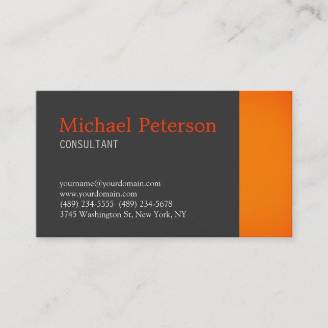 Trendy Gray Orange Modern Consultant Business Card (Front)
