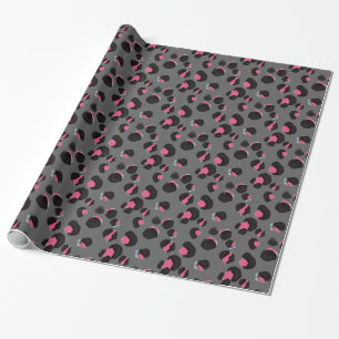 Trendy Gray pink leopard print animal jungle Wrapping Paper