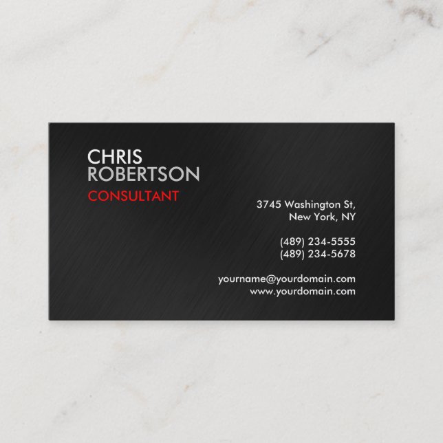 Trendy Gray Red Attractive Business Card (Front)