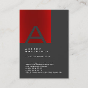 Trendy Gray Red Monogram Stripe Business Card