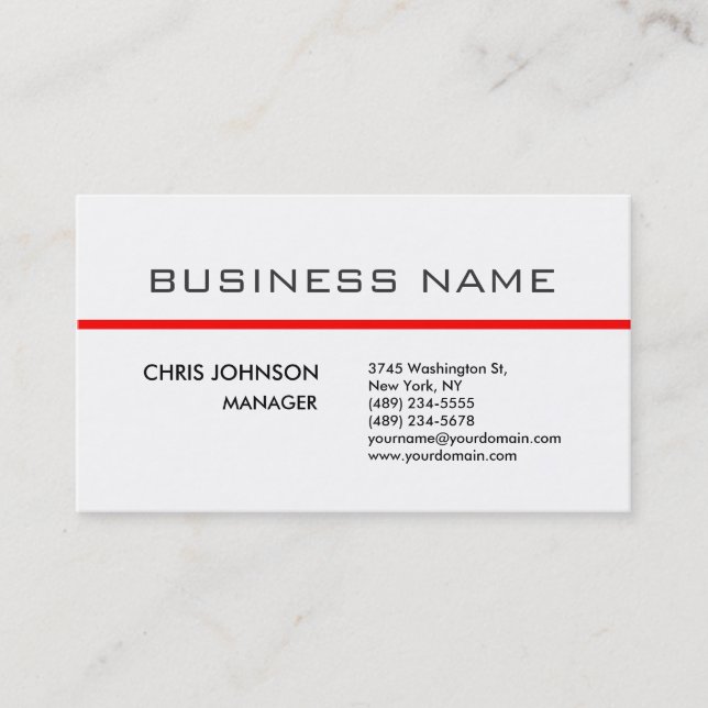 Trendy Gray Red White Plain Business Card (Front)