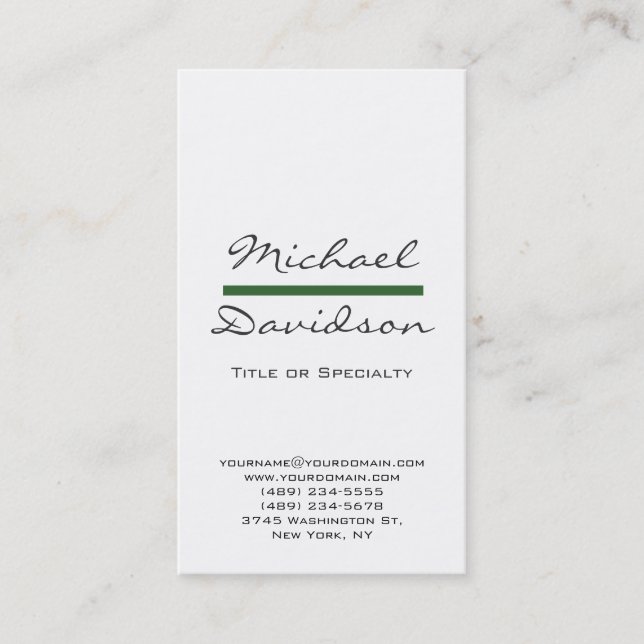 Trendy Gray Script White Green Business Card (Front)