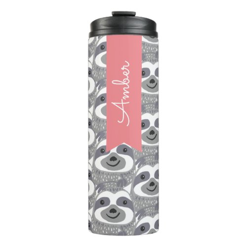 Trendy Gray Sloths Doodle Thermal Tumbler