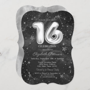 Trendy Gray Stars Sweet 16 Invitation