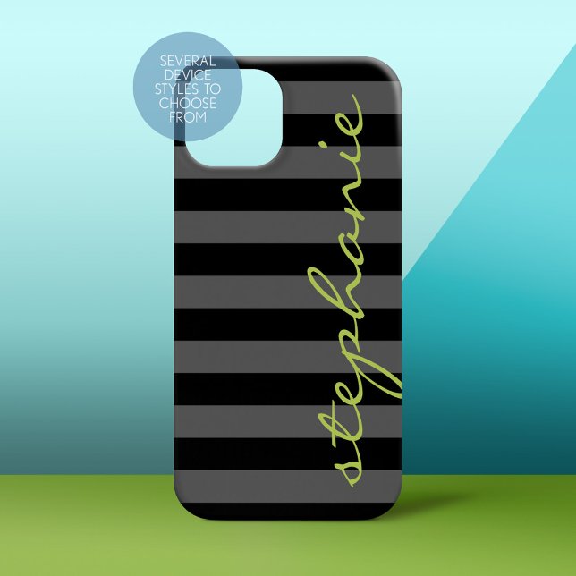Trendy Gray Striped Pattern with Custom name Case-Mate iPhone Case (Personalized Phone Case)
