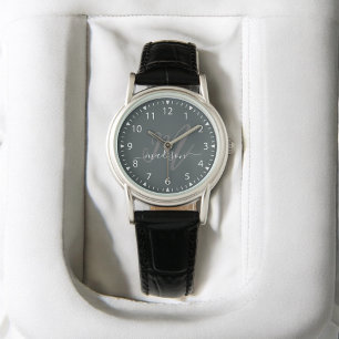 Trendy Gray Stylish Monogram Initial and Name Watch