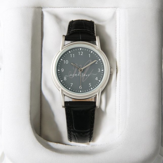 Trendy Gray Stylish Monogram Initial and Name Watch (Creator Uploaded)