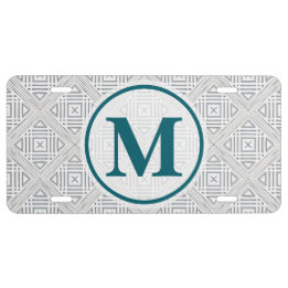 Trendy Gray & Teal Geometric Monogram Initial License Plate